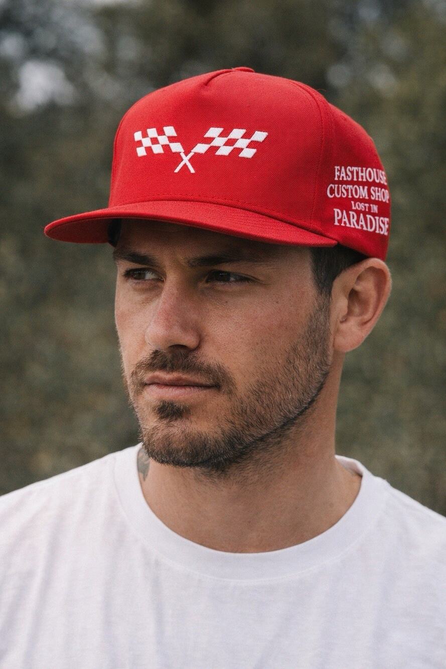 Fasthouse Getaway Hat Red Snapback One Size Adjustable Racing Cap NWT